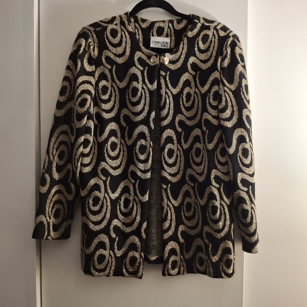 Charleston Rags Black and Gold Swirl  Patterned Women's Jacket